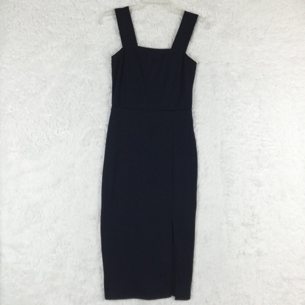 Vanity Room Womens‎ Midi Apron Navy Blue Ribbed Front Slit Pullover Sleeveless M